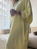 Djellaba femme jaune pastel à finitions bleu ciel