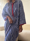 Djellaba femme rayée bleu et blanc