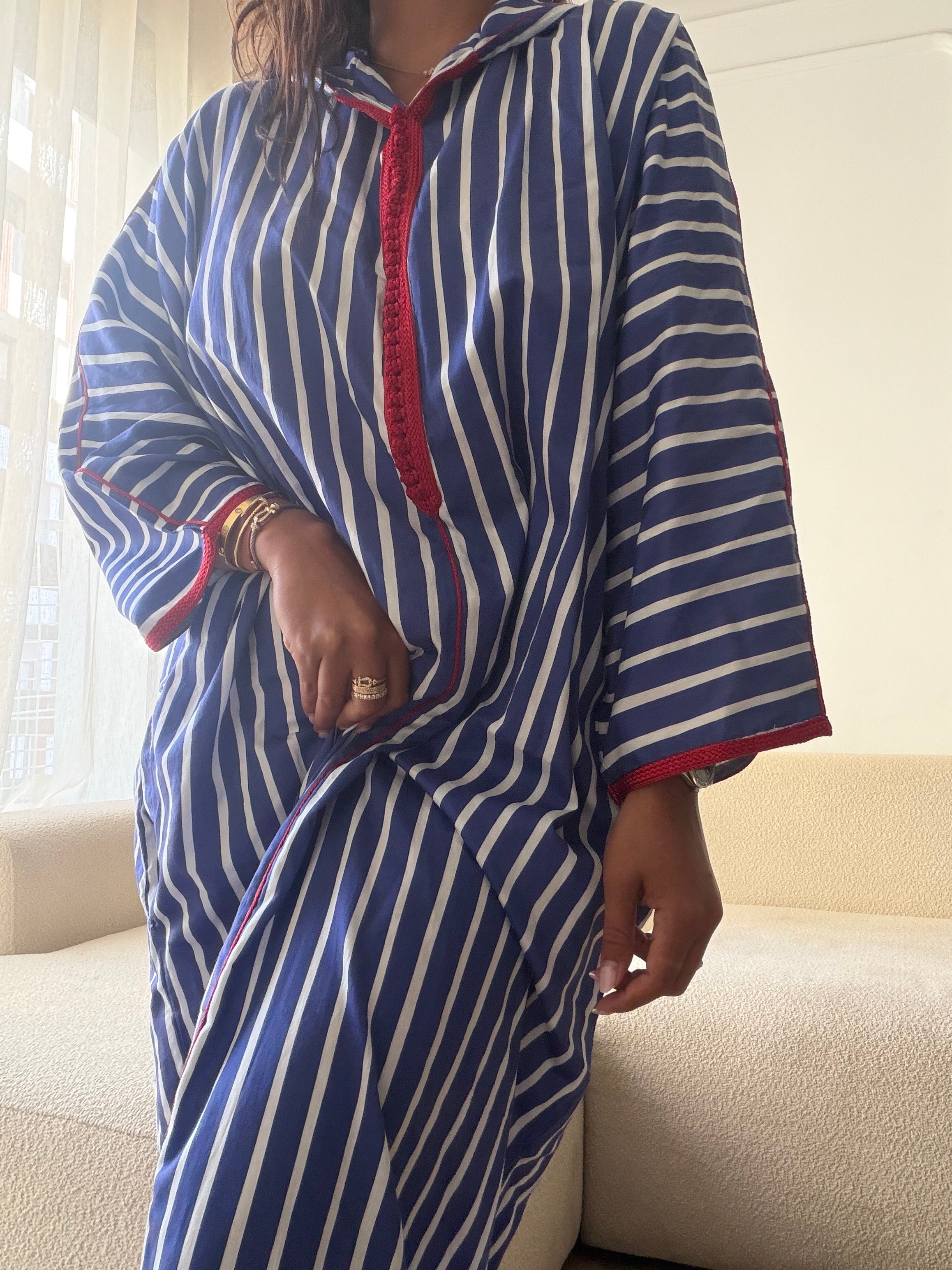 Djellaba femme rayée bleu et blanc