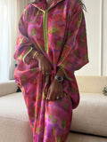 Djellaba femme imprimée rose fuchsia finition