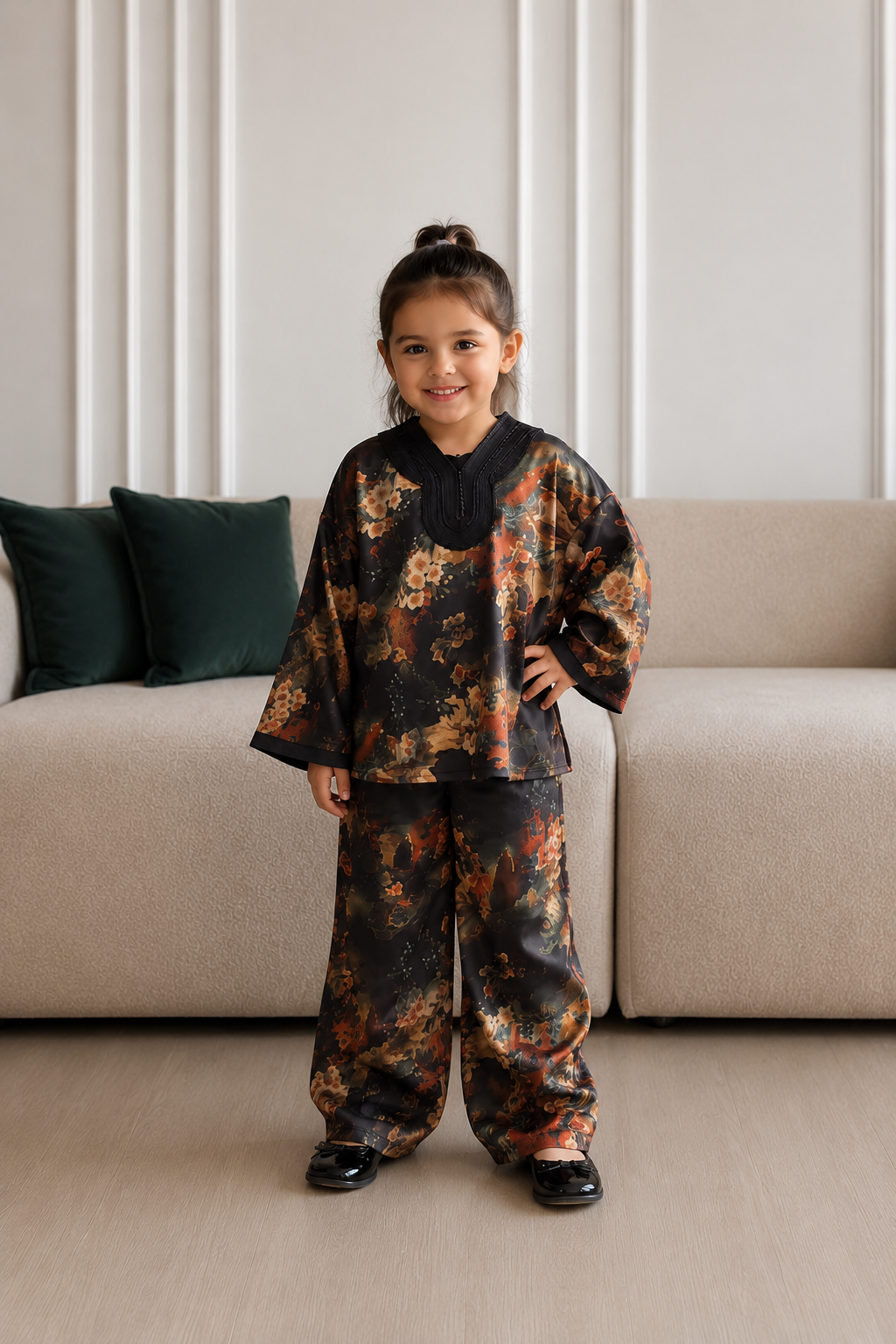 Ensemble Fille Jabador Noir Fleuri
