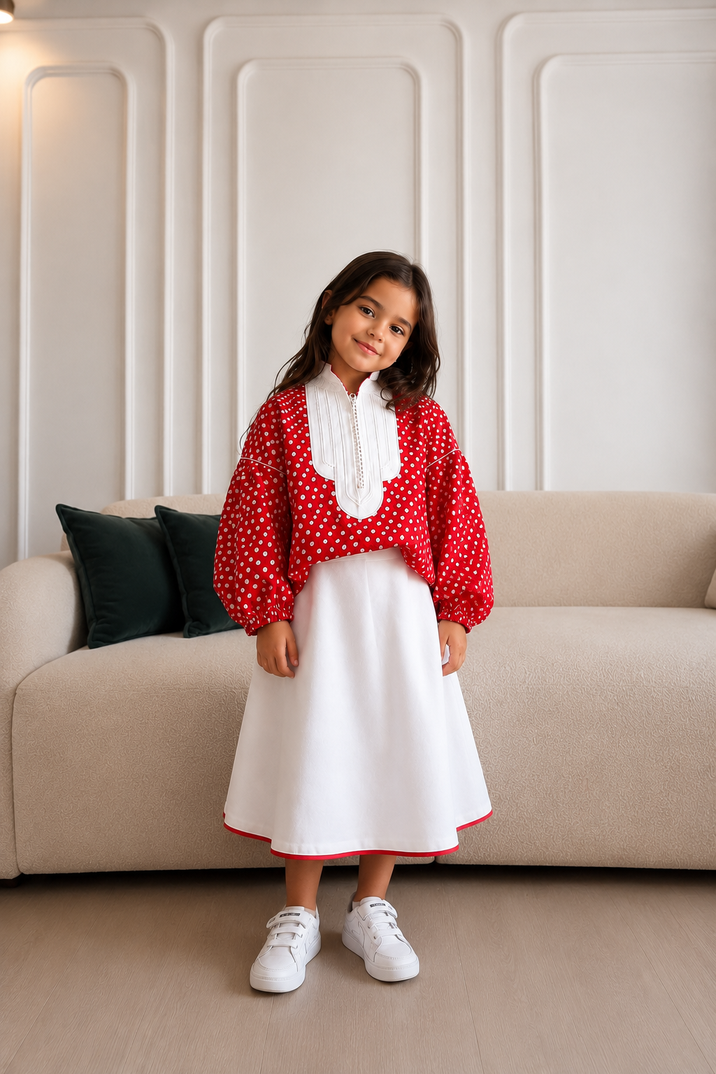Ensemble Mère Fille Rouge à Pois & Jupe Blanche