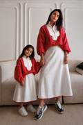 Ensemble Mère Fille Rouge à Pois & Jupe Blanche