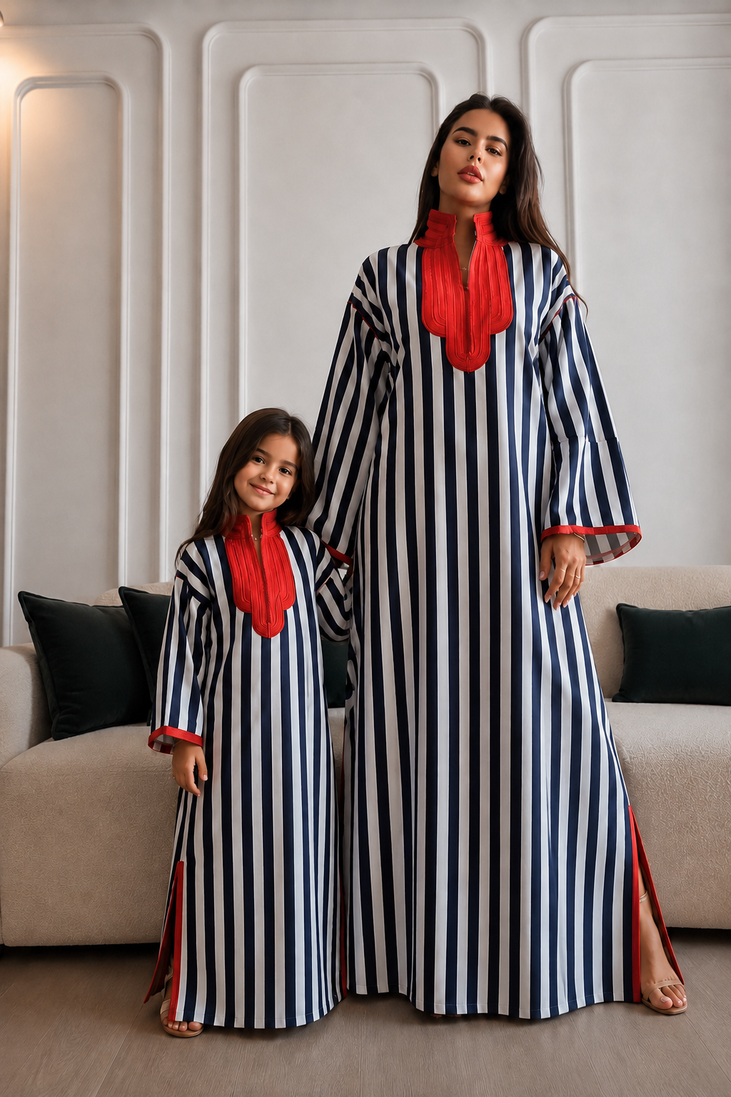 Ensemble Mère Fille Rayé Bleu Marine & Rouge