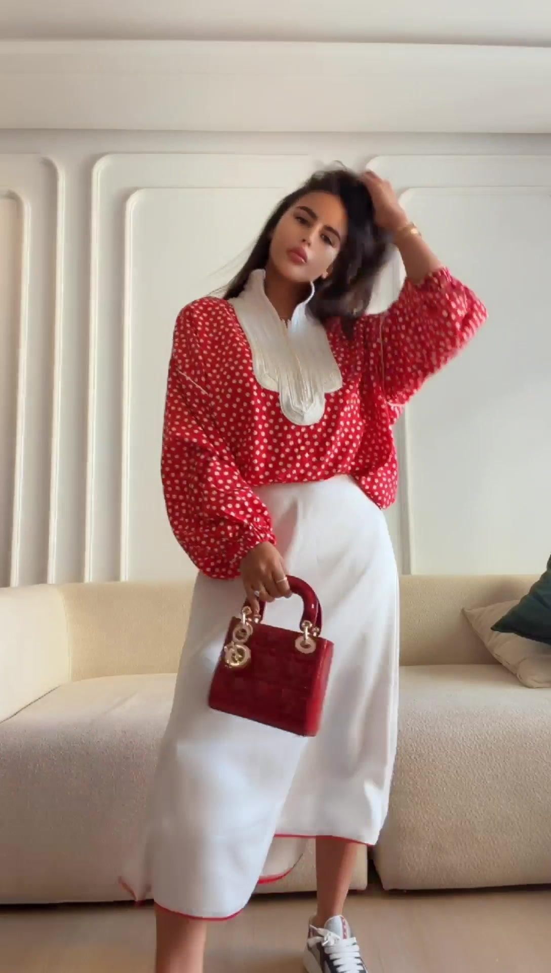 Ensemble Mère Fille Rouge à Pois & Jupe Blanche